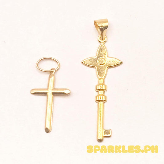 18k Saudi Gold Mini Plain Cross & Special Key Pendants