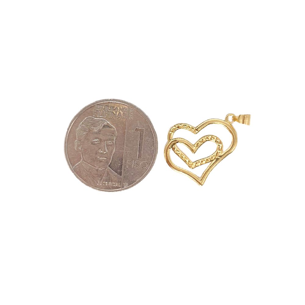 18k Saudi Gold Set Classic Diacut Twin Heart + Foxtail Chain 18"