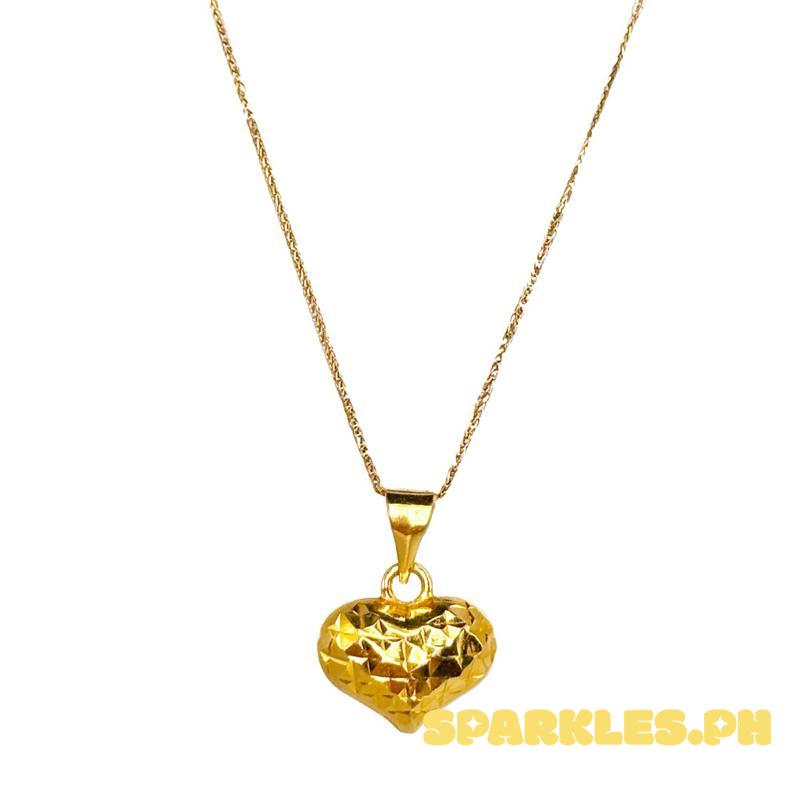 18k Saudi Gold Set Diaheart Buo + Foxtail Chain 18”