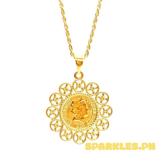 18k Saudi Gold Set Flower Elizabeth + Rope Chain 20"