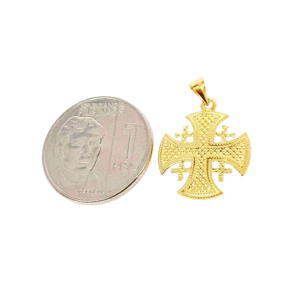 18k Saudi Gold Set Four Way Cross + Figaru Chain  20"