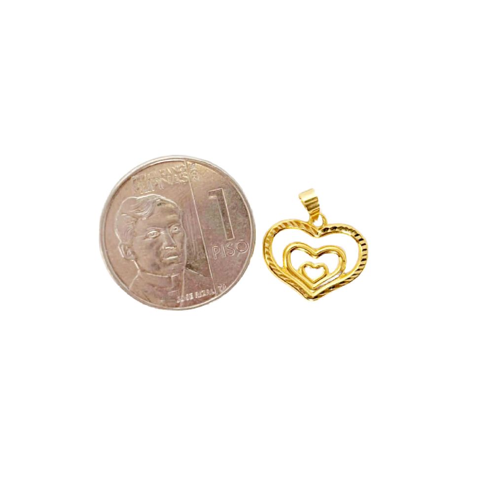 18k Saudi Gold Solid Layered Heart Pendant - SKU-IO73JXW0