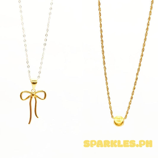 18k Saudi Gold Combo Set Ribbon Style Open Back + Tauco Chain lv1 & Gold Cat Eye + Rope Chain 16"