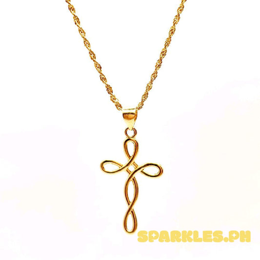 18k Saudi Gold Set Twisted Cross + Rope Chain 20"