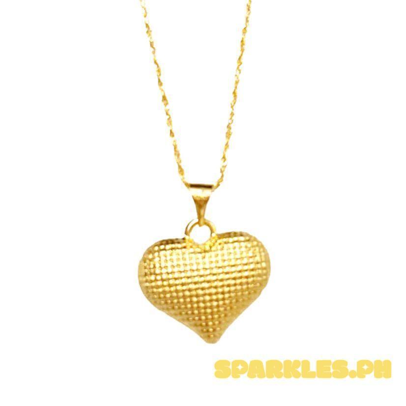 18k Saudi Gold Set Jumbo Dotted Heart + Rope Chain 20"