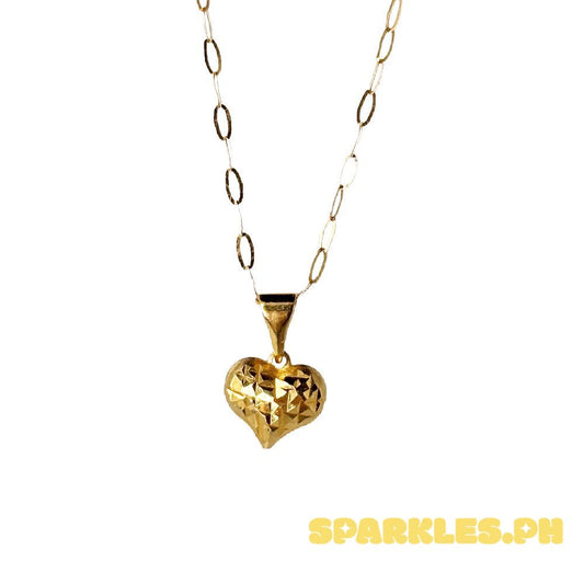 18k Saudi Gold Set Diacut Heart Buo + Micro Paperclip 20"