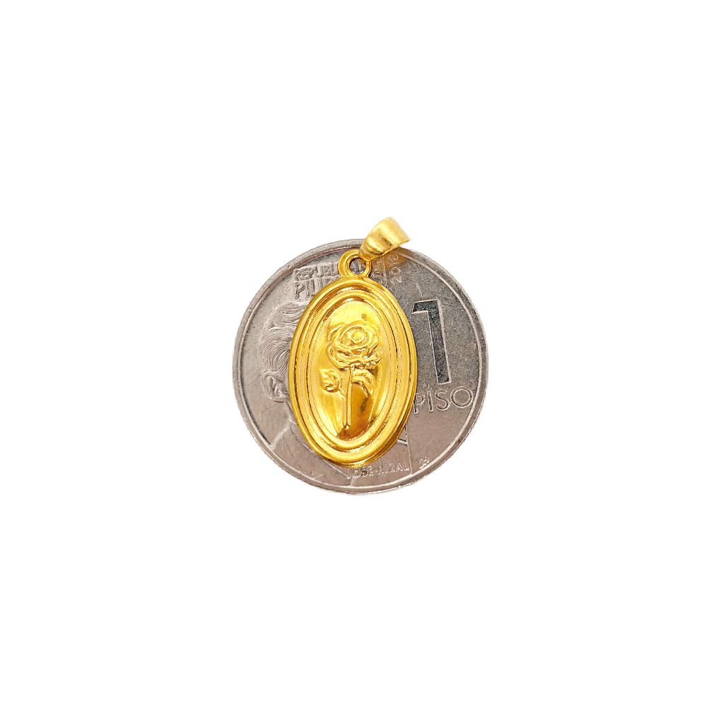 18k Saudi Gold Set Oval Rose Pendant - SKU-FF5DWEA9