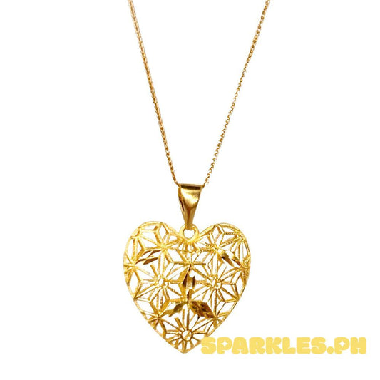 18k Saudi Gold Set  Filigree Heart + Foxtail Chain 18"