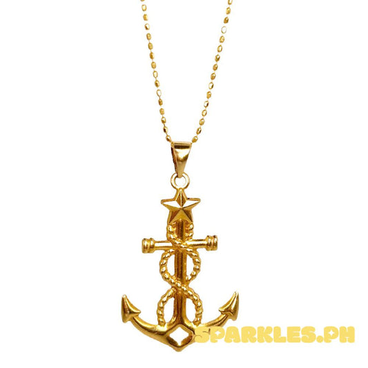 18k Saudi Gold Set Anchor Star + Beaded Chain 18"