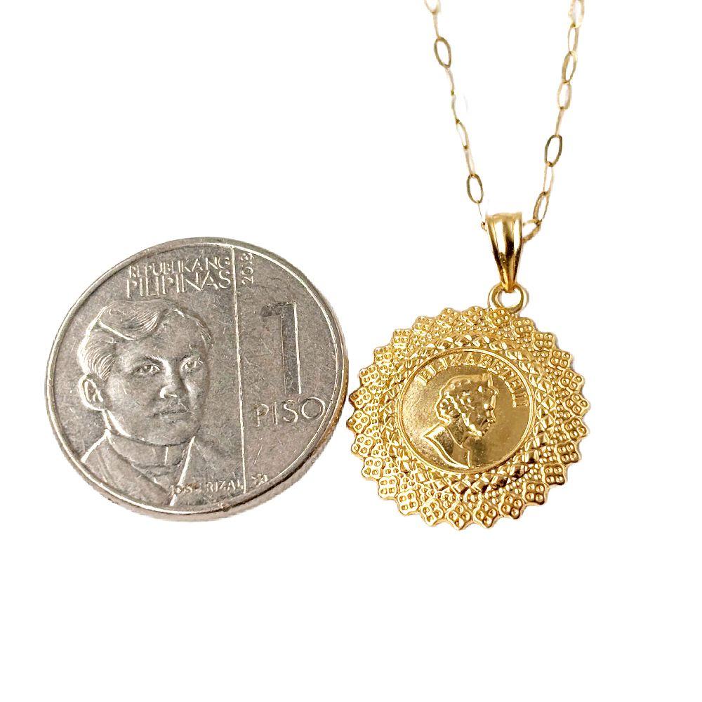 18k Saudi Gold Queen Elizabeth Medallion+ Micro Paperclip 20"