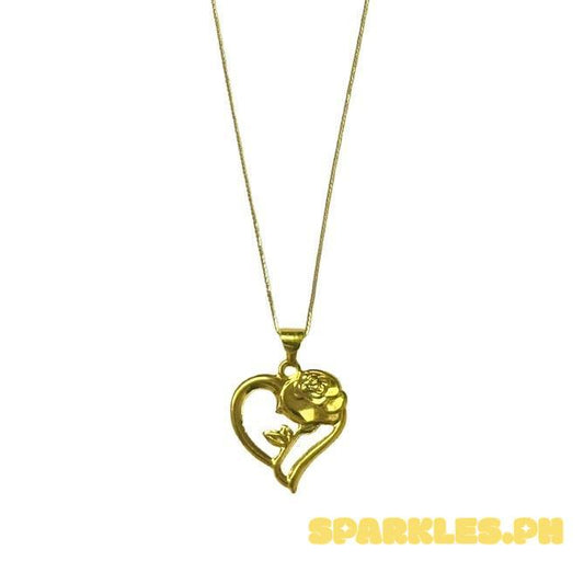 18k Saudi Gold Set Rose Heart + Cocktail Chain 18"