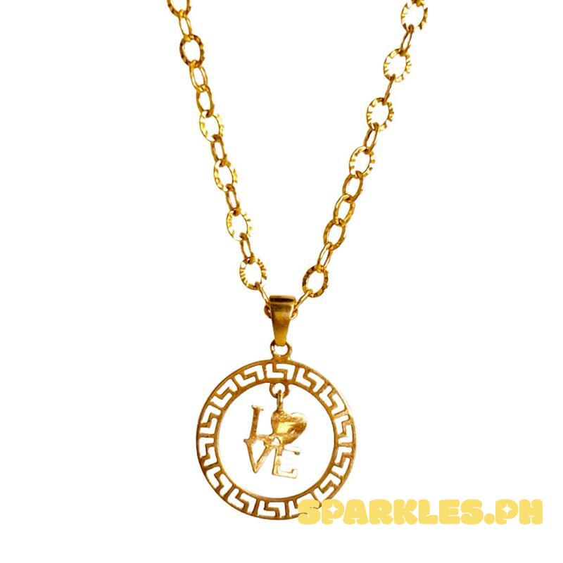 18k Saudi Gold Set Fenfen L.o.v.e + Diacut Circle Chain 18”