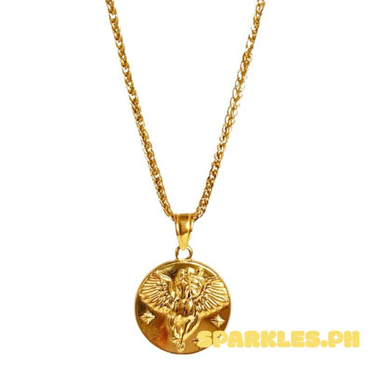 18k Saudi Gold Set Pegasus Pendant + Foxtail Chain Makapal 18”