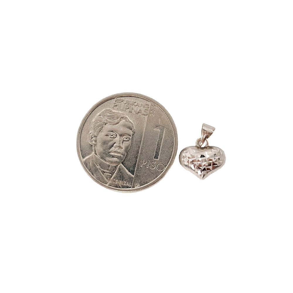 18k Saudi Gold Set White Gold Dia Heart + White Gold Foxtail Chain 18"