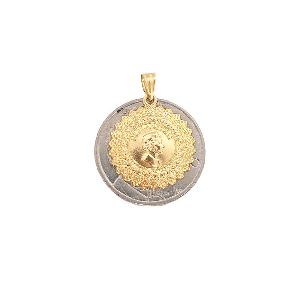 18k Saudi Gold Set Queen Elizabeth Medallion + Foxtail Chain 18"