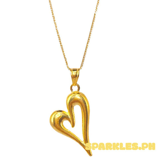 18k Saudi Gold Set Open Sexy Heart Pendant + Foxtail Chain 18"