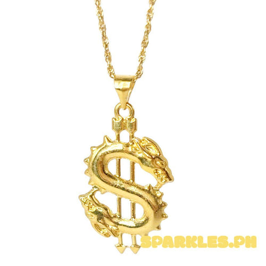 18k Saudi Gold Set Dollar Pendant + Rope Chain 20"