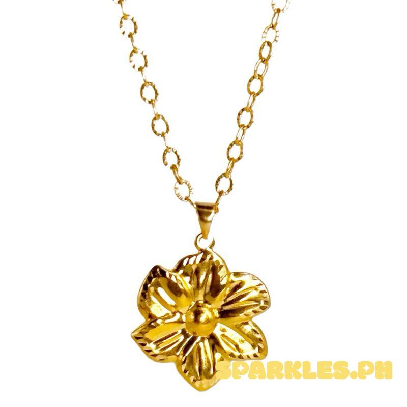 18k Saudi Gold Set Blossom Pendant + Diacut Circle Chain 18”