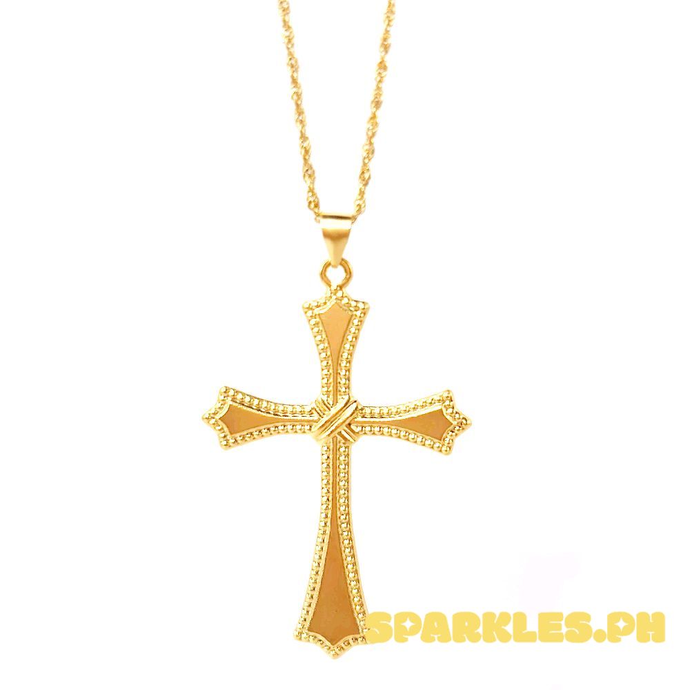 18k Saudi Gold Set Sword Cross + Rope Chain 24"