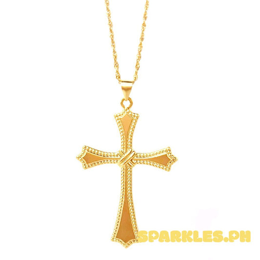 18k Saudi Gold Set Sword Cross + Rope Chain 24"