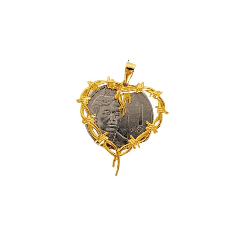 18k Saudi Gold Set Wire Heart + Diacut Circle Chain 18”
