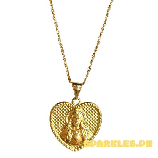 18k Saudi Gold Set Jesus Heart + Rope Chain 18”