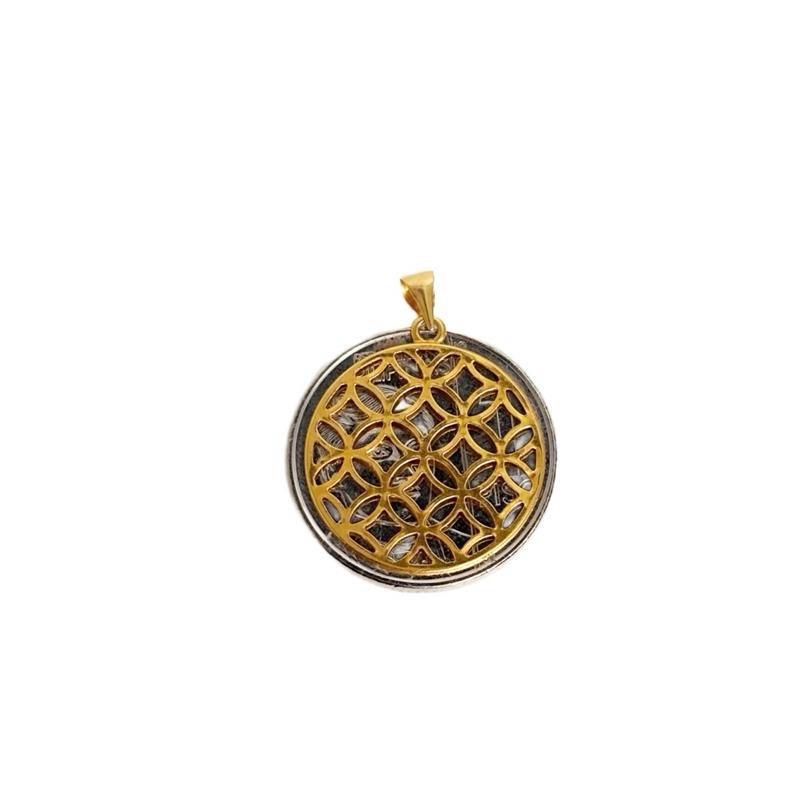 18k Saudi Gold Set Money Catcher Pendant + Diacut Circle Chain 16”