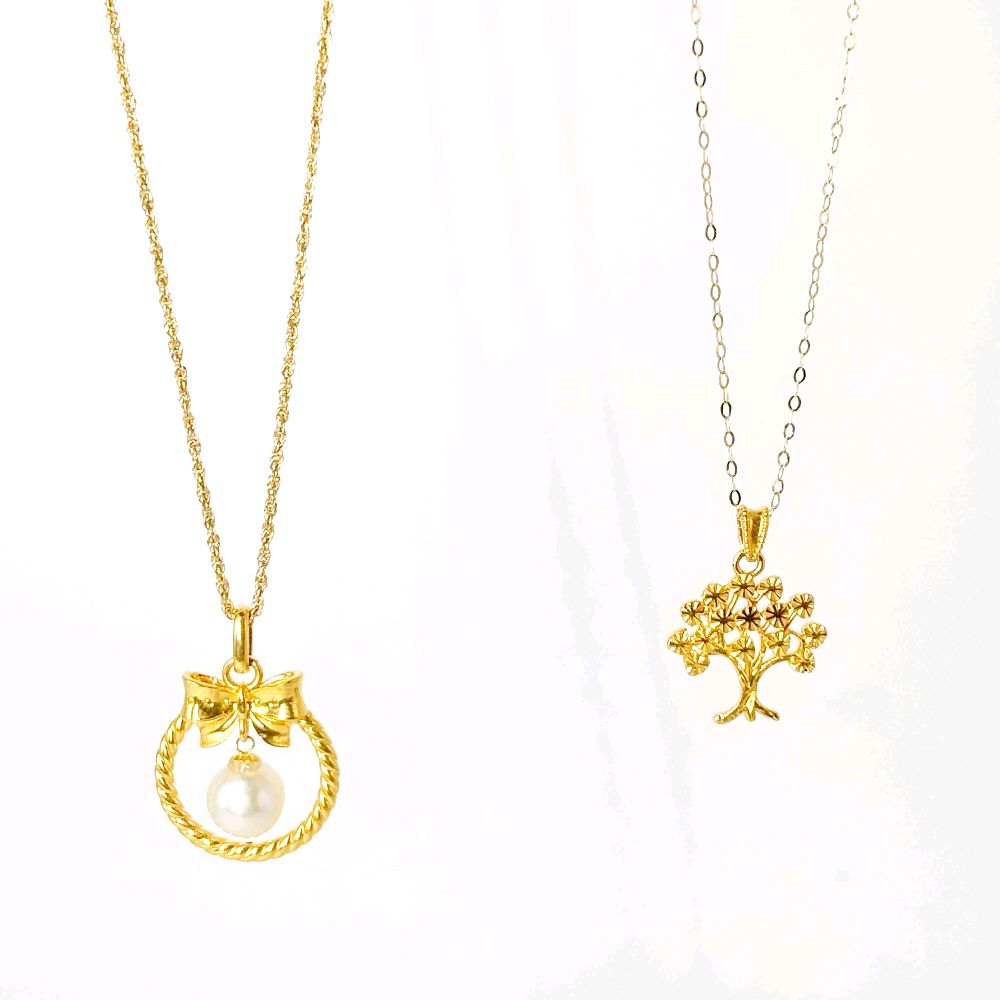 18k Saudi Gold Combo Sets Ribbon Pearl HOLLOW + Rope Chain 16" & Money Tree HOLLOW+ Tauco Chain lv1