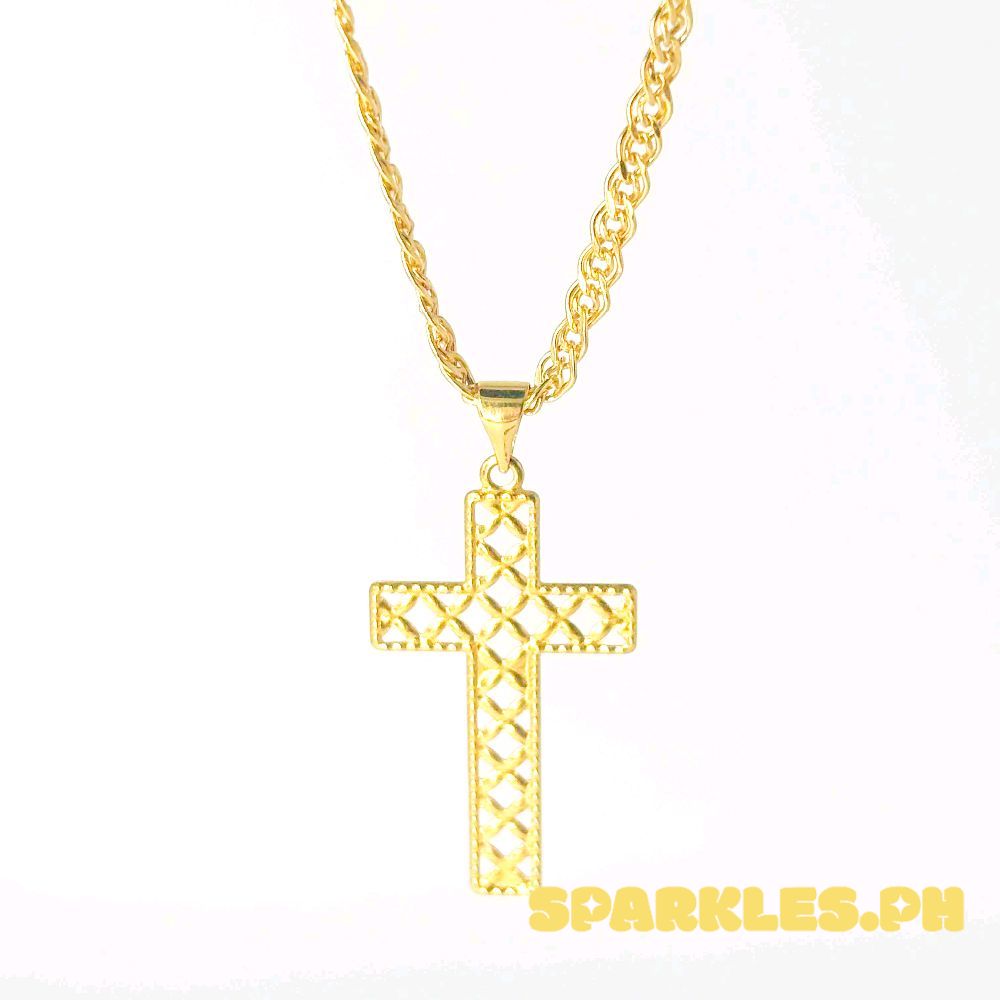 18k Saudi Gold Set Pattern Cross+ Tauco Knot Chain 20"