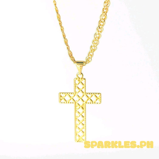 18k Saudi Gold Set Pattern Cross+ Tauco Knot Chain 20"