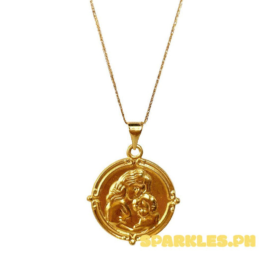 18k Saudi Gold Set Dream Mary & Child + Foxtail Chain 18"