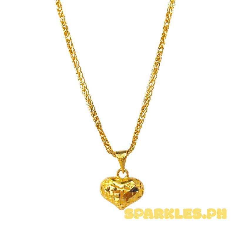 18k Saudi Gold Set Solid Diaheart Buo + Foxtail Chain Makapal 20”