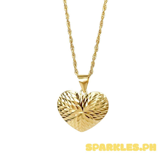 18k Saudi Gold Set Shimmer Heart + Rope Chain 20"