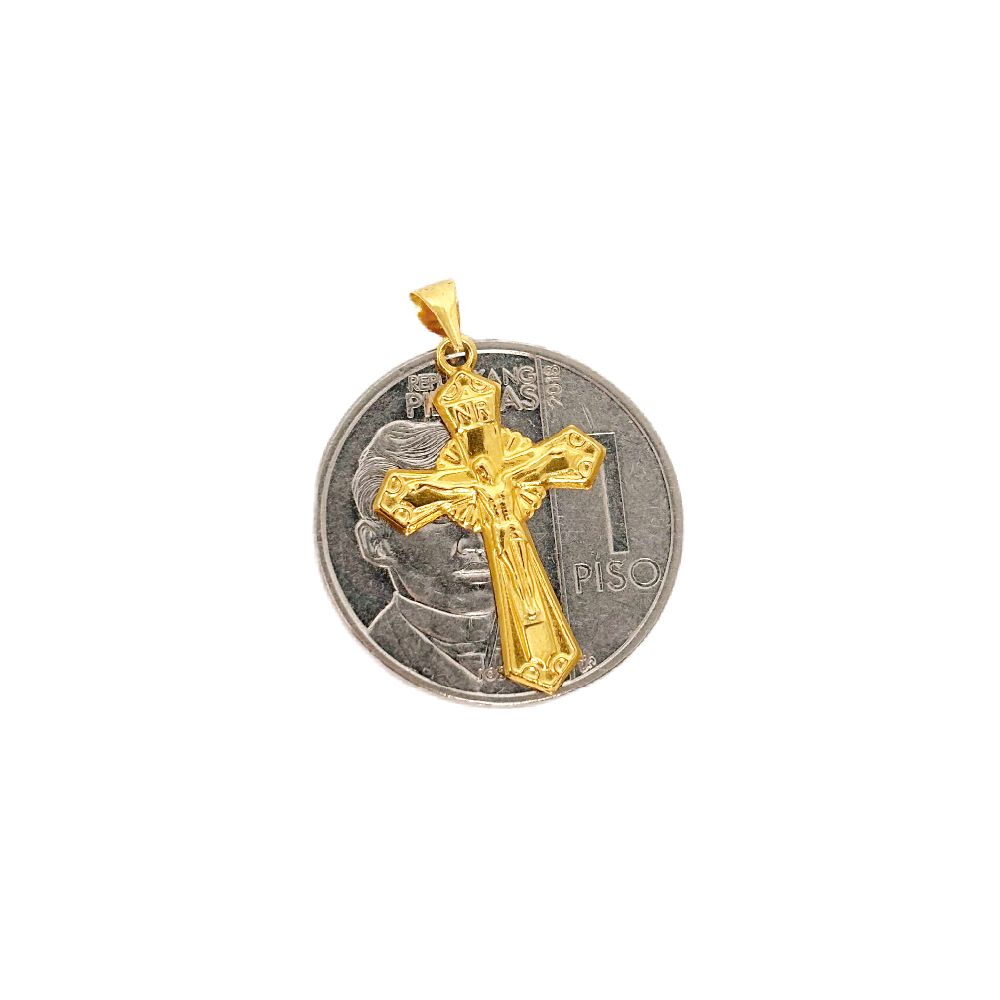 18k Saudi Gold Set Crown Cross + Foxtail Chain 18"