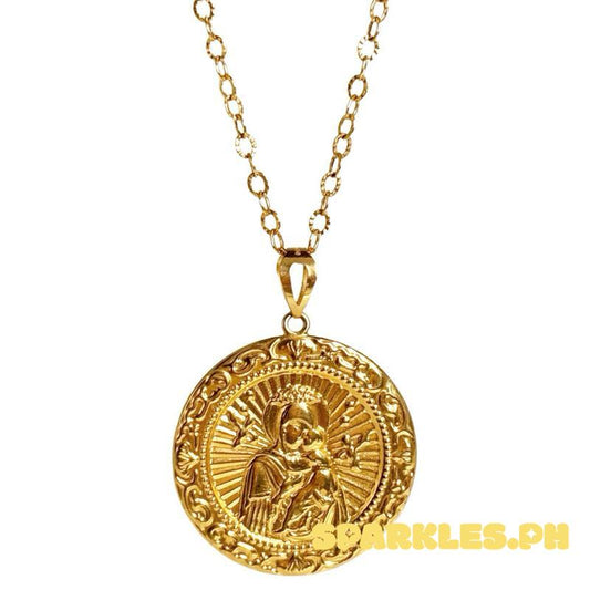 18k Saudi Gold Set Sacred Mary & Child + Diacut Circle Chain 18”