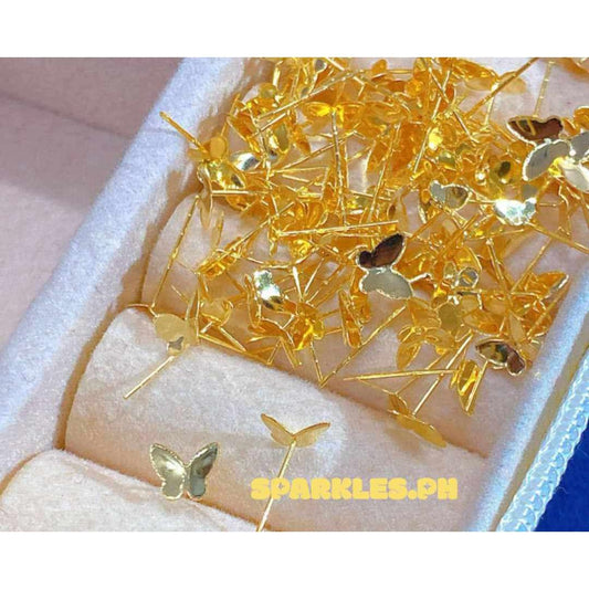 18k Saudi Gold Butterfly Earring with Silicon Pakaw - SKU-CS2HCIGQ