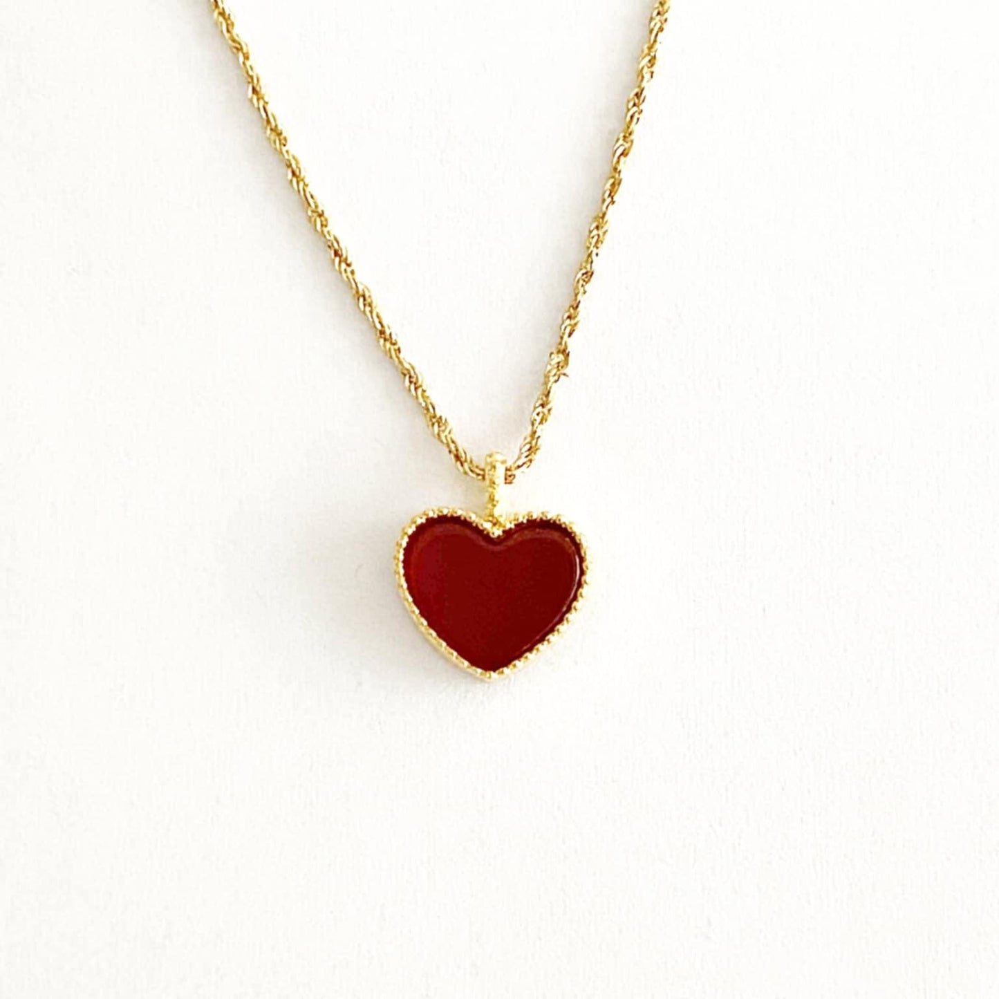 18K Saudi Gold 10mm Heart Small Hook + Rope Chain 16"