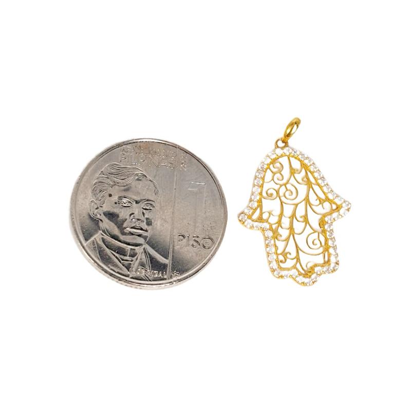 18k Saudi Gold Set Hamsa Pendant + Figaru Chain 18”