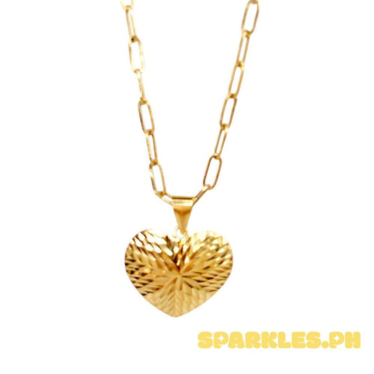 18k Saudi Gold Set Shimmer Heart + Micro Paperclip Makapal 18"