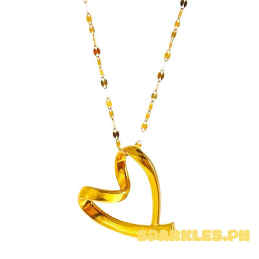 18k Saudi Gold Set AMPAW/HOLLOW Line Heart + Dancing Chain Makapal