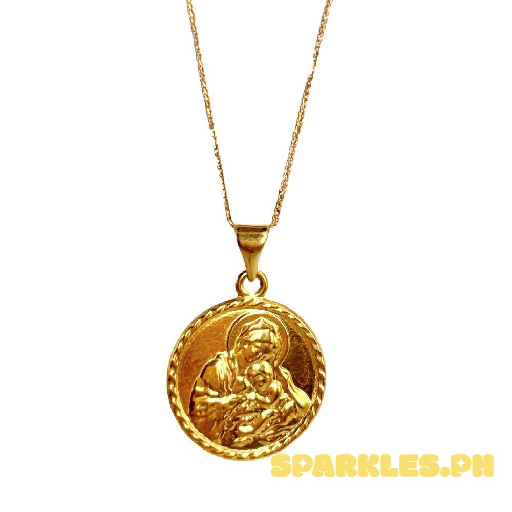 18k Saudi Gold Set 15mm Mary & Child + Foxtail Chain 18"