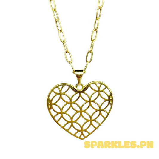 18k Saudi Gold Set Flat Money Catcher Heart + Micro PaperClip Makapal 22"