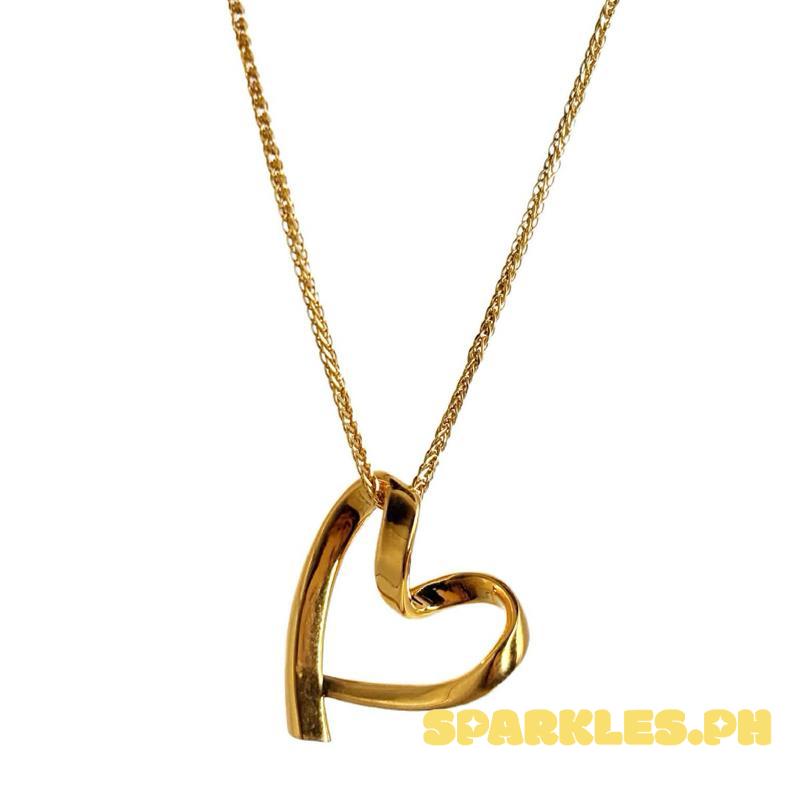18k Saudi Gold Set AMPAW/HOLLOW Line Heart + Foxtail Chain Makapal 20”