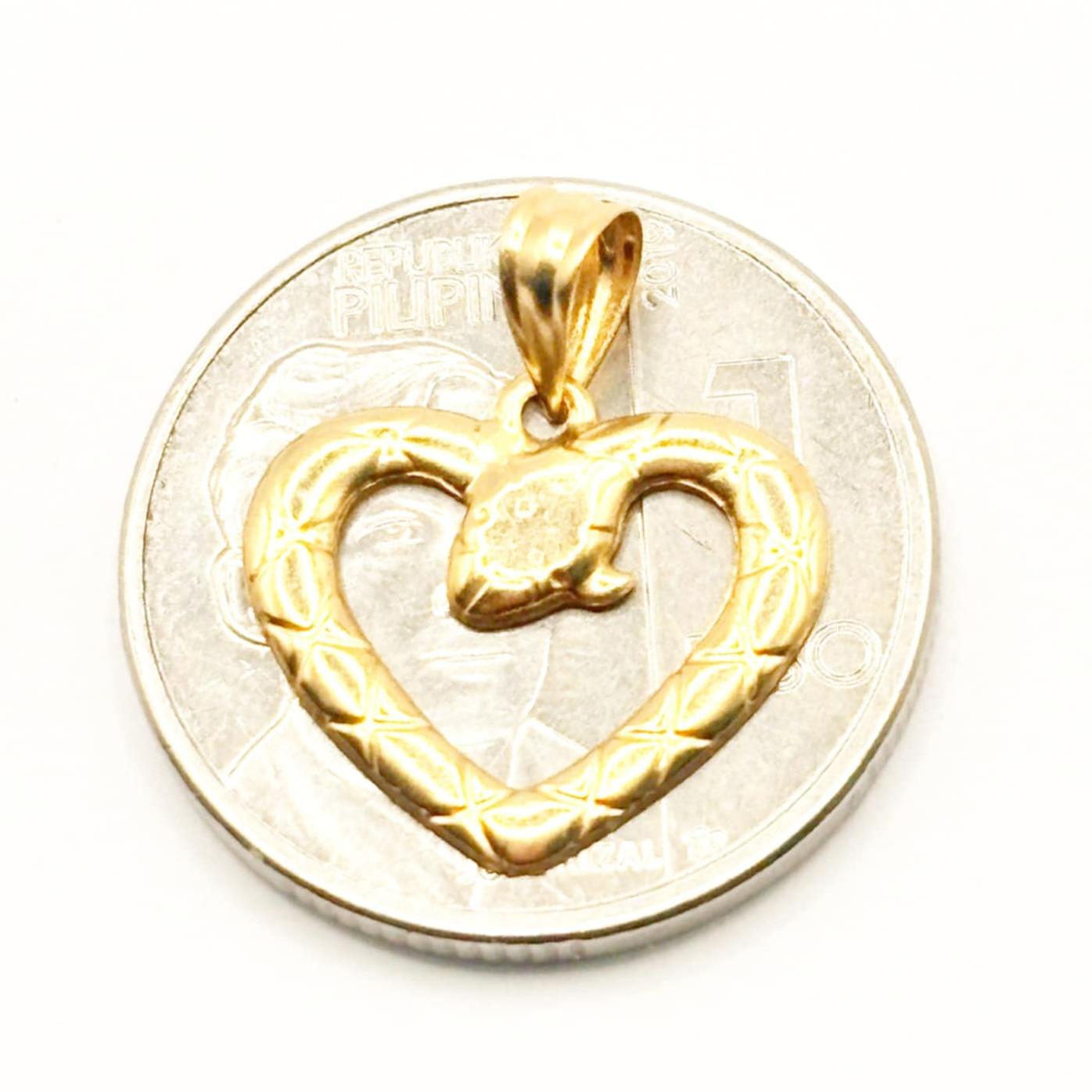 18k Saudi Gold Snake Heart Pendant Lightweight - SKU-4QBXN3S7