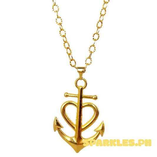 18k Saudi Gold Set Anchor Heart + Diacut Circle Chain 18”