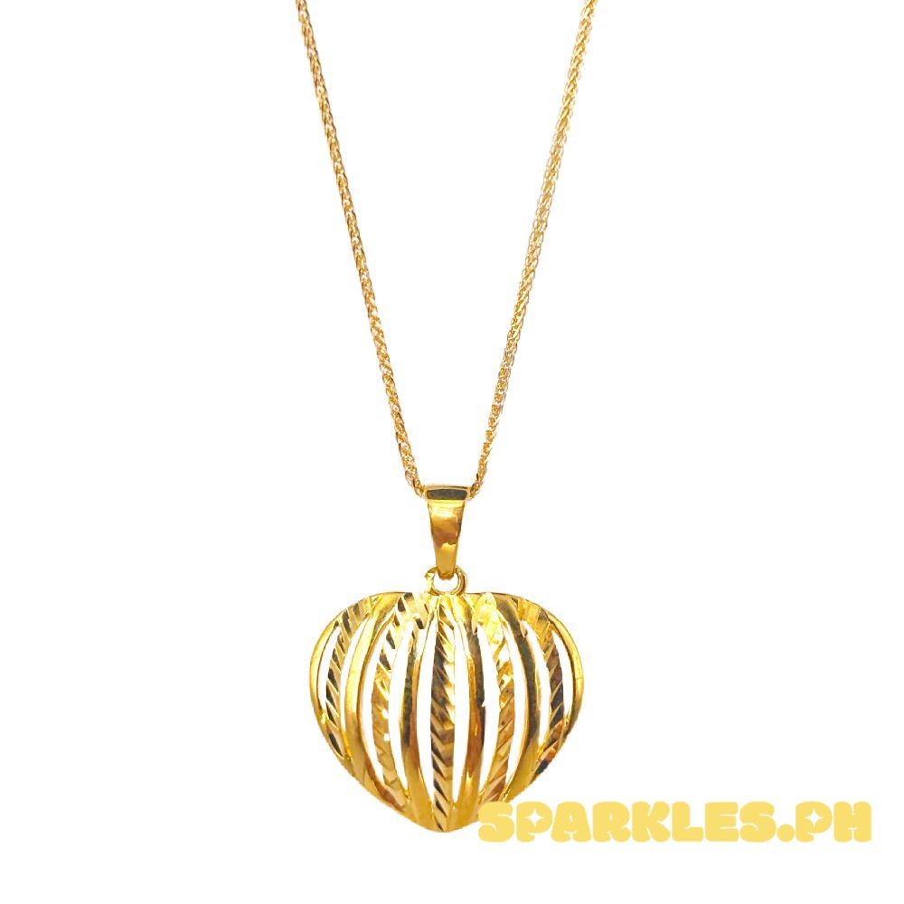 18k Saudi Gold Set Ribbed Heart + Foxtail Chain 18"