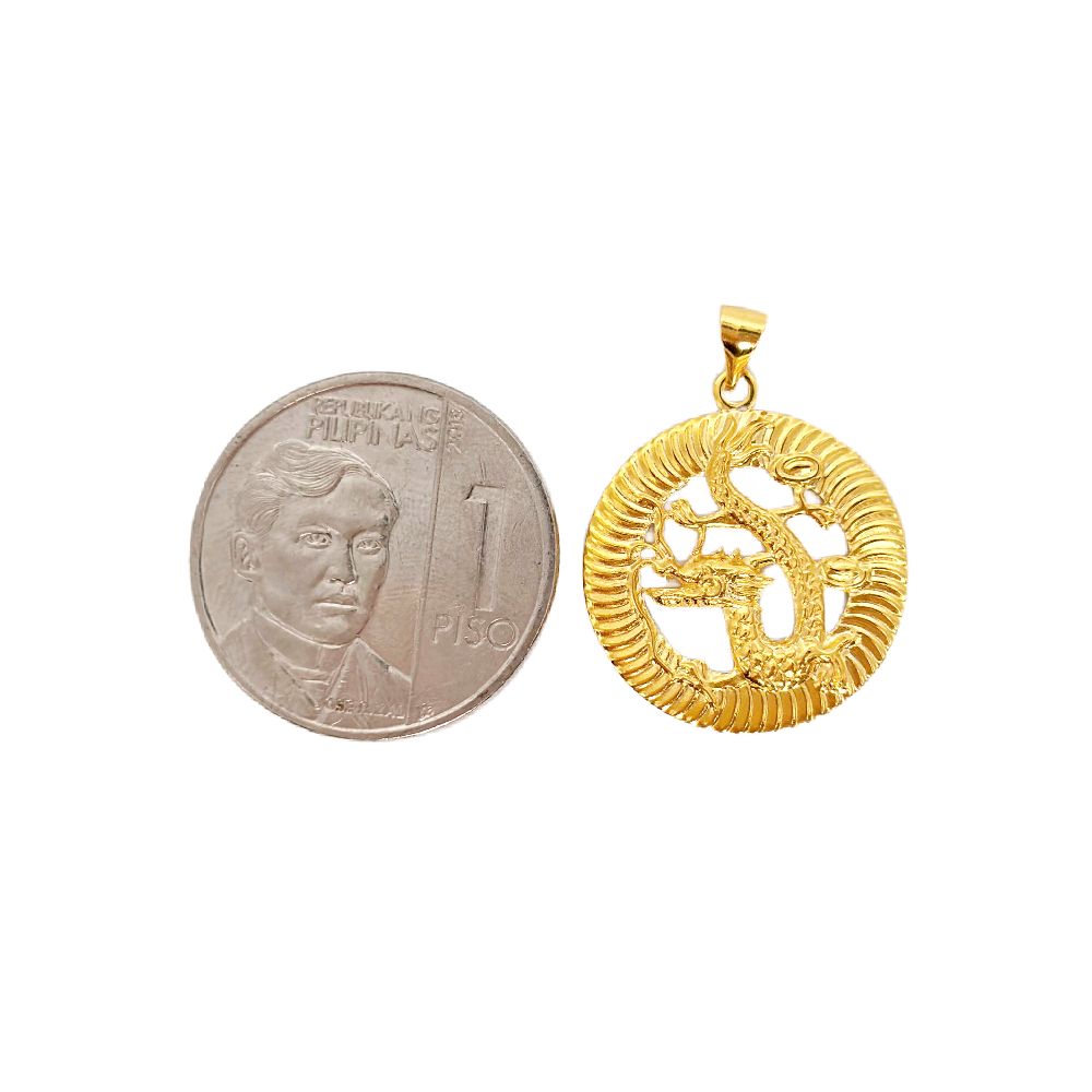 18k Saudi Gold Set Round Dragon Pendant - SKU-IQCPRELI