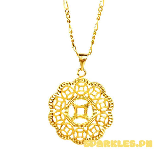 18k Saudi Gold Set Money Catcher Flower + Figaru Chain 18"
