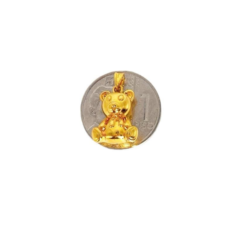 18k Saudi Gold AMPAW/HOLLOW Teddy Bear Pendant + Foxtail Chain 18”