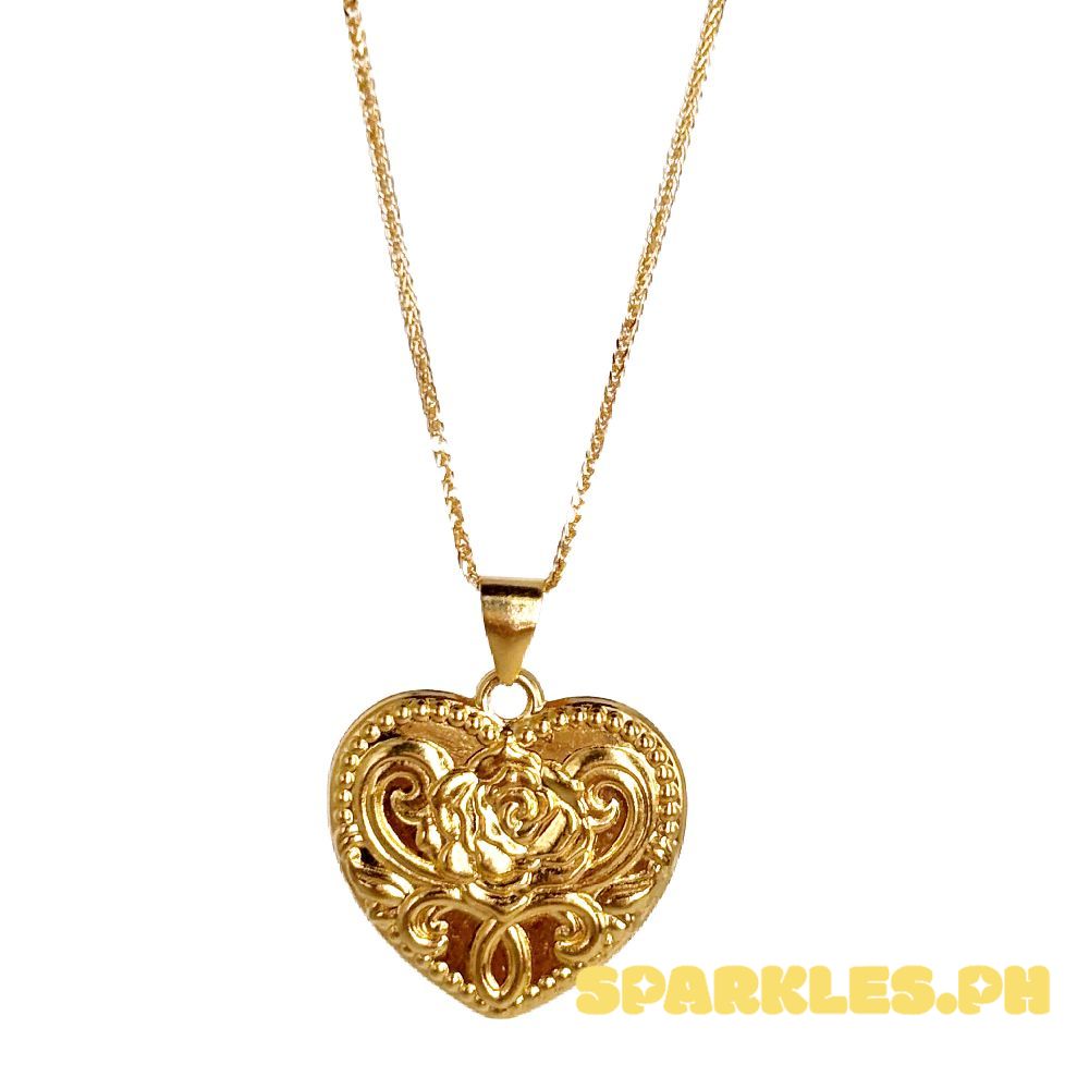 18k Saudi Gold Set  Small Love Rose + Foxtail Chain 18"